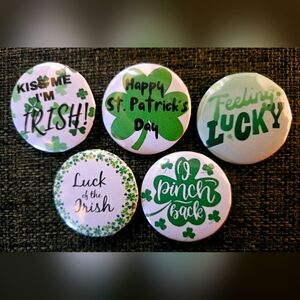 St. Patrick's Day Button Set - Green and White- Set of 5 mini 1inch buttons